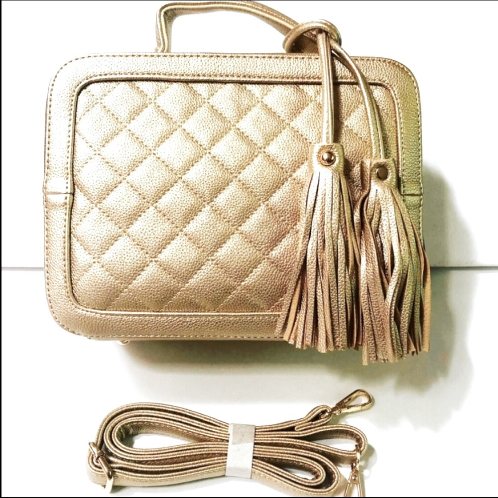 Lux Metallic Top Handle Bag Gold Tone